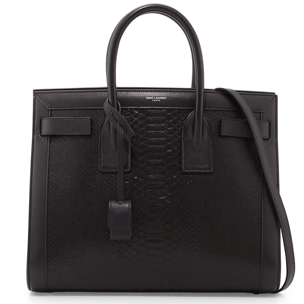Saint Laurent Black Structured Leather Tote